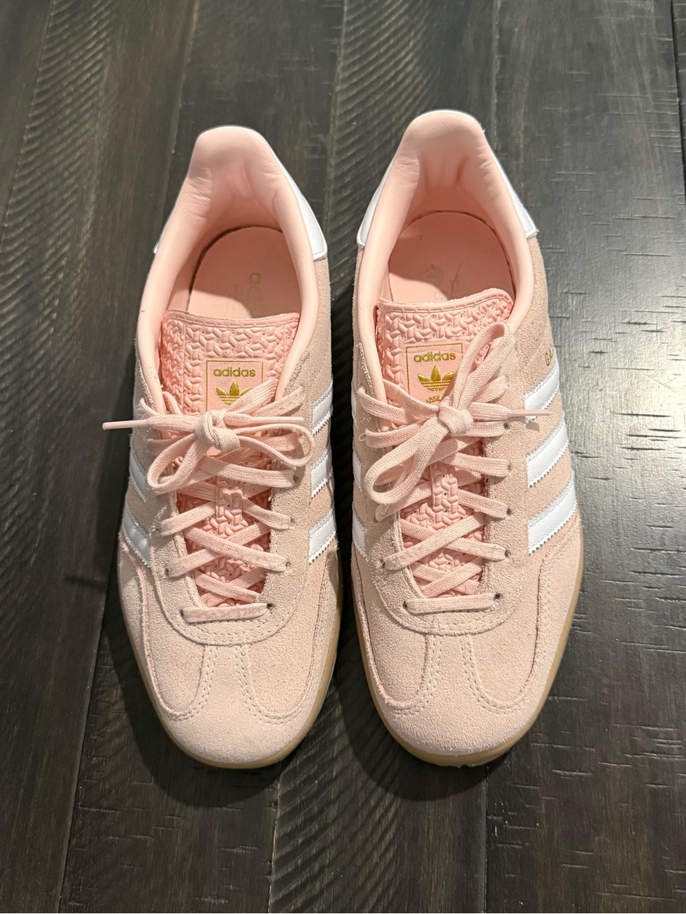 adidas Women's Peach Suede Sneakers with White Stripes